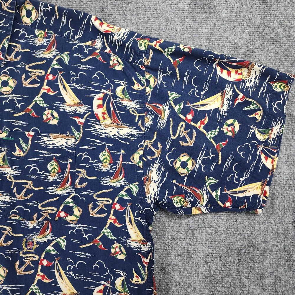 Tommy Hilfiger Shirt Mens Medium Sailing AOP Camp Loop Collar Vintage Nautical - Picture 12 of 13